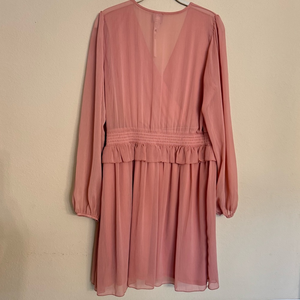 ASOS Pink Ruffled Long Sleeve Smocked Waist Casual Party Dress 12 NEW - Picture 2 of 16